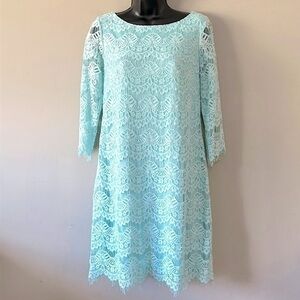 Jessica Howard Women's Dress robins egg blue Size 6 Shift Lace 3/4 Sleeve NWOT